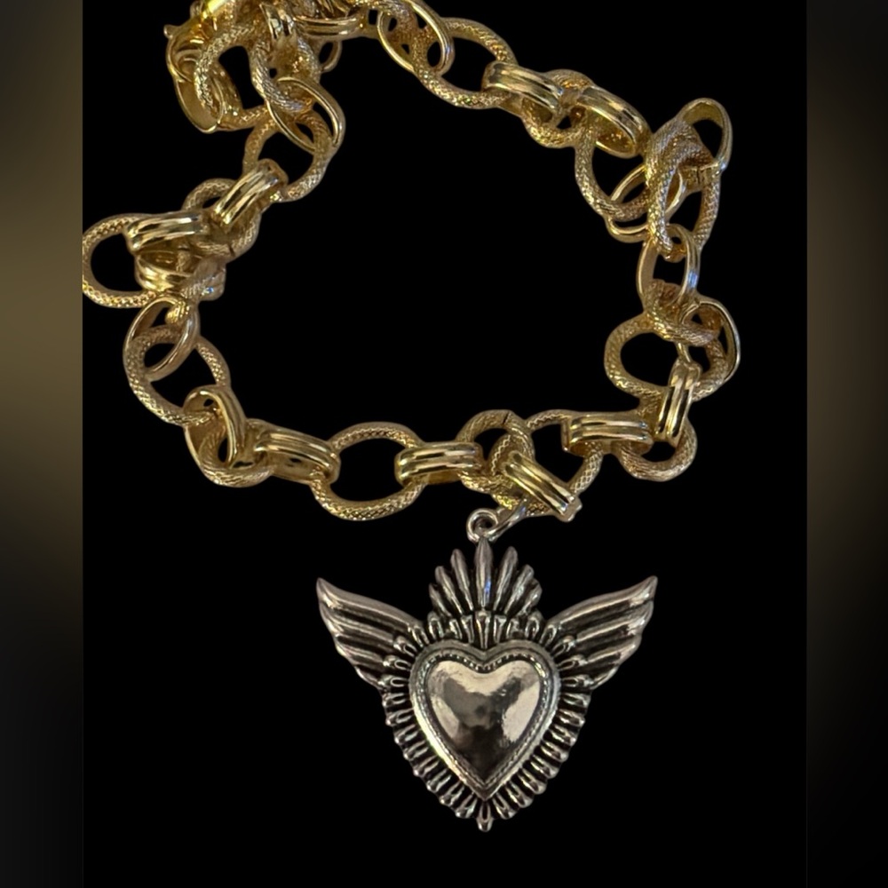 Gold and Silver chunky Heart Pendant Necklace